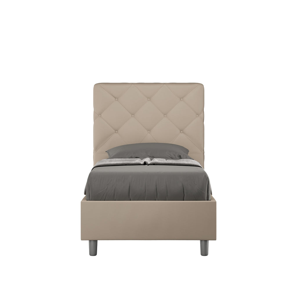 Letto singolo imbottito similpelle Priya con e senza rete e contenitore 80x200