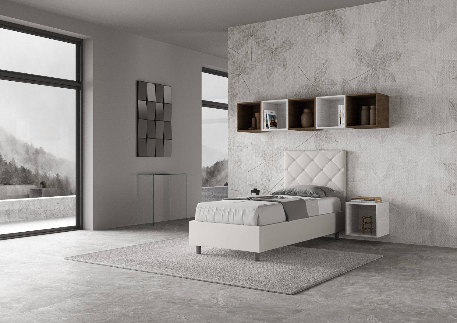 Letto singolo contenitore imbottito similpelle Priya