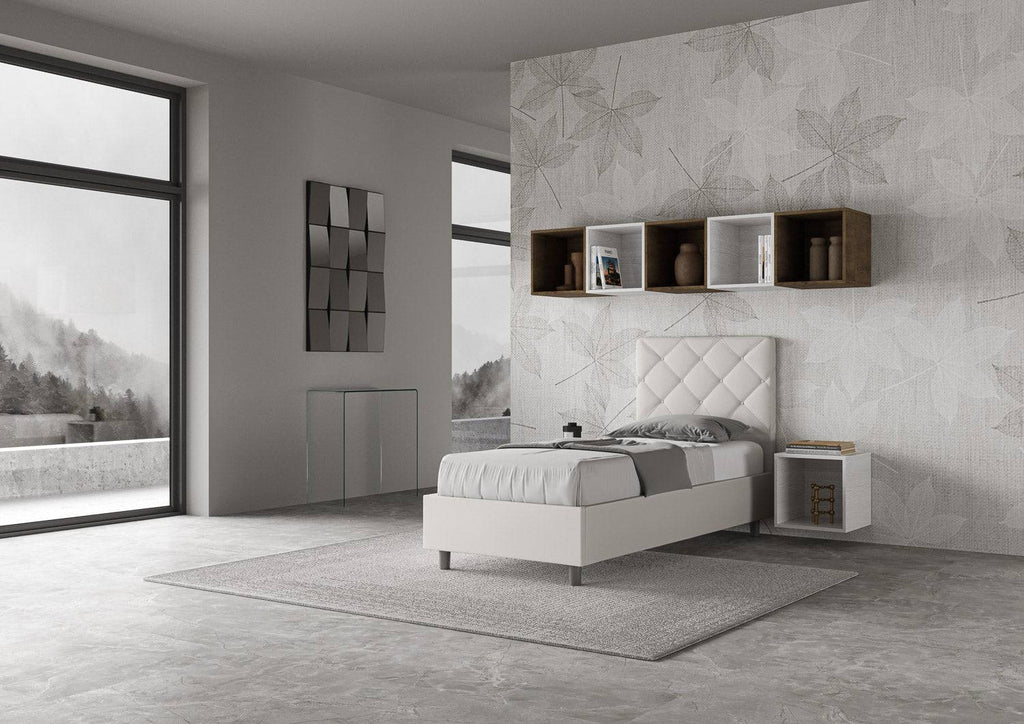 Letto Singolo 80x210 Priya in Similpelle con Contenitore - L.95xP.230 H.122 cm, Made in Italy