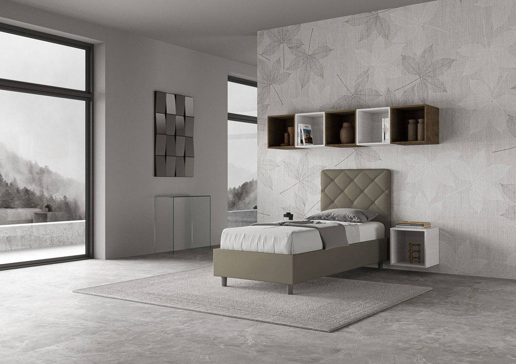 Letto singolo contenitore imbottito similpelle Priya 90x190