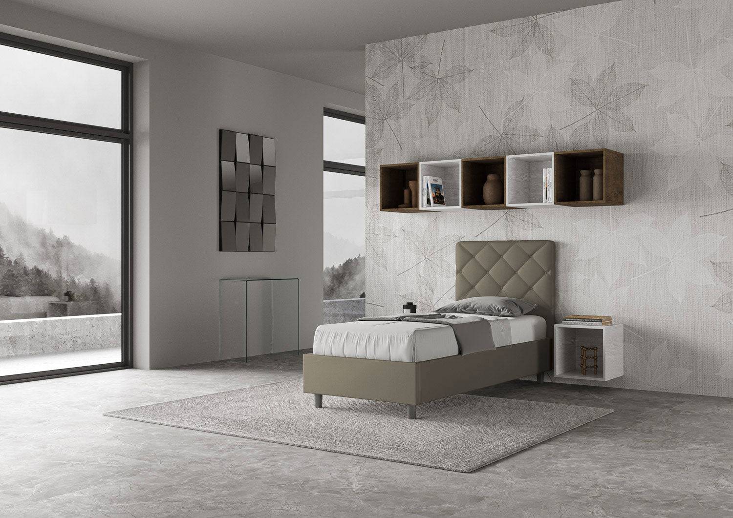 Letto singolo contenitore imbottito similpelle Priya