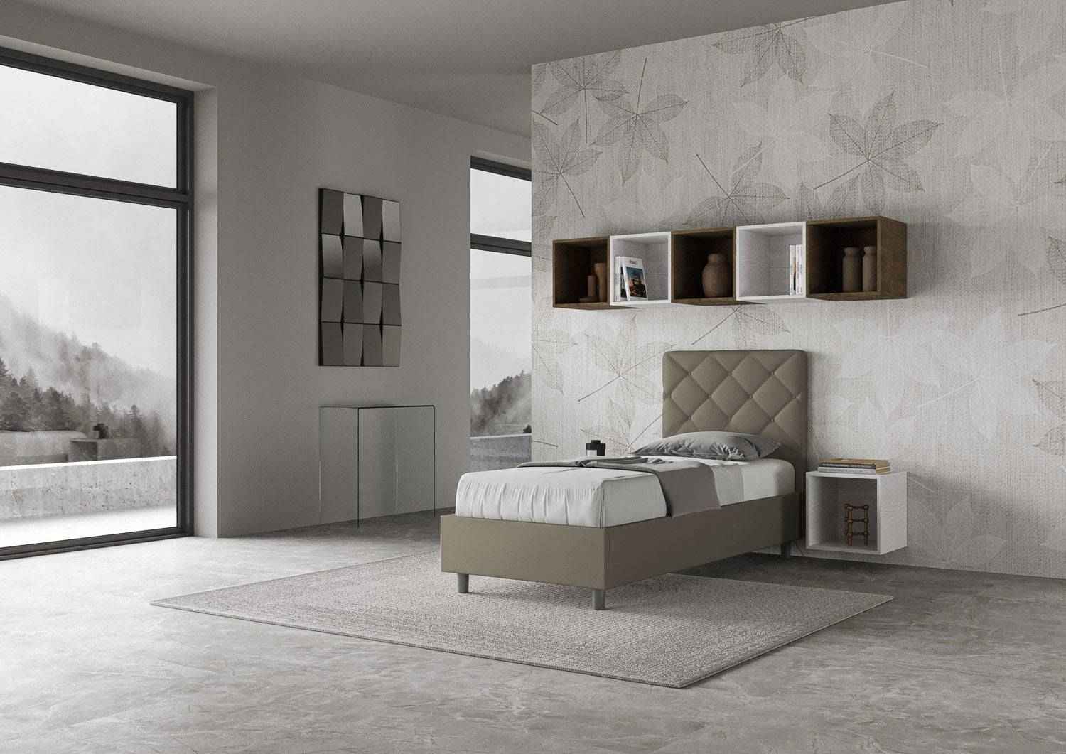Letto singolo contenitore imbottito similpelle Priya
