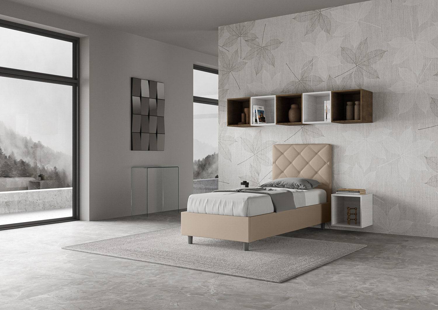 Letto singolo contenitore imbottito similpelle Priya