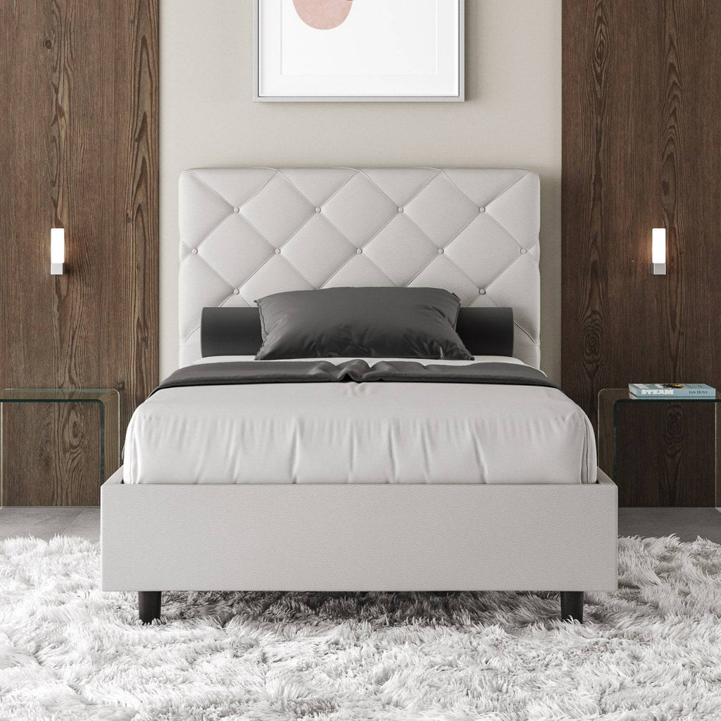 Letto singolo contenitore imbottito similpelle Priya