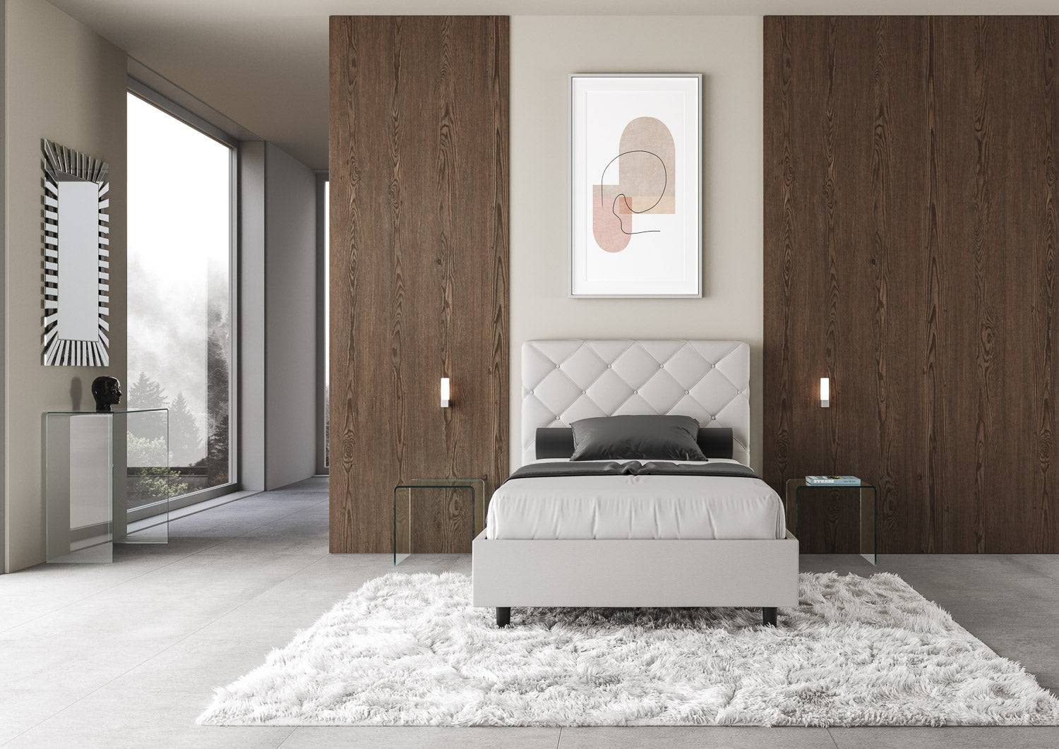 Letto singolo contenitore imbottito similpelle Priya