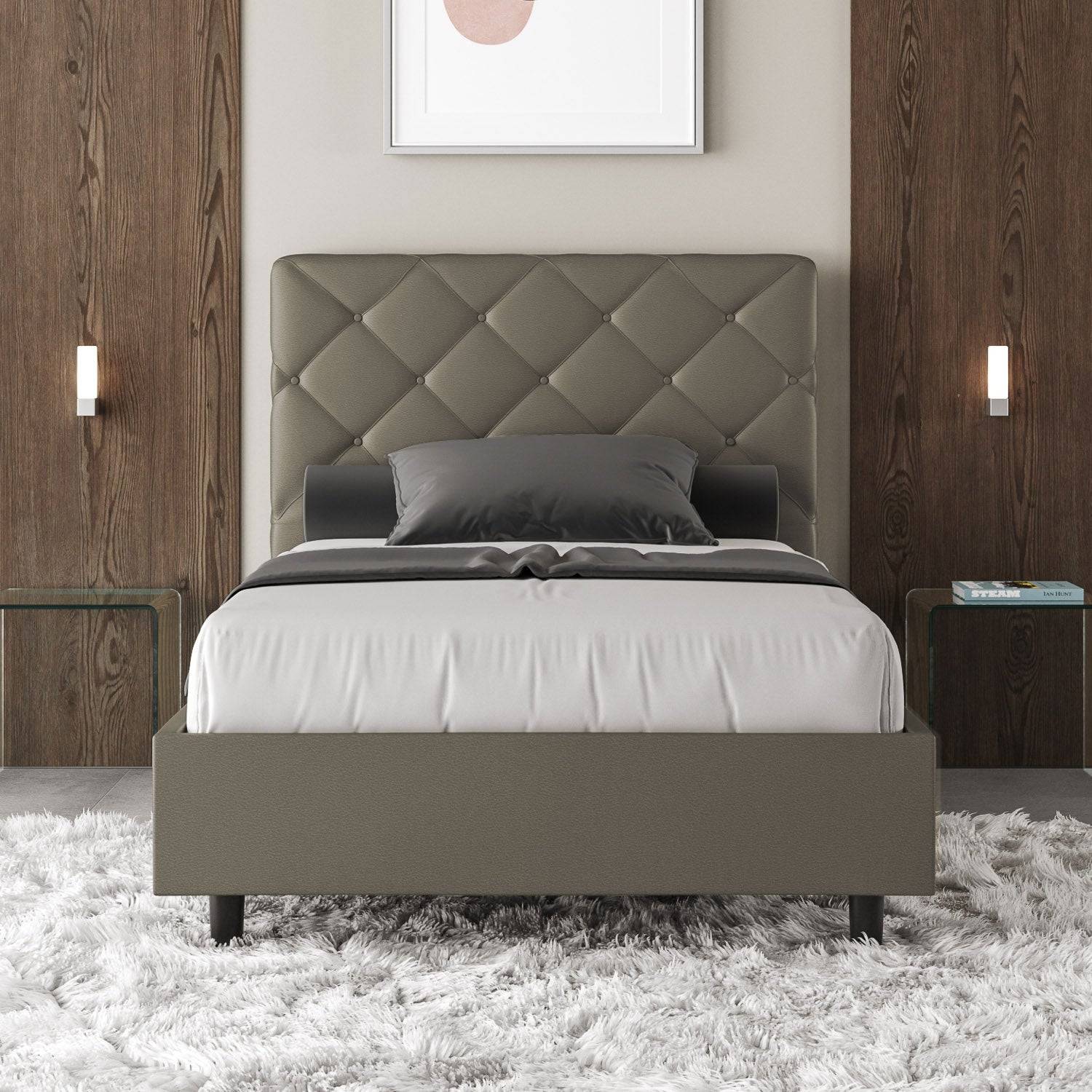Letto singolo contenitore imbottito similpelle Priya