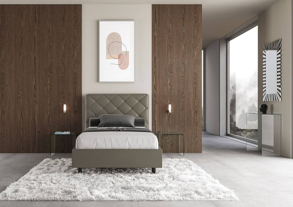 Letto singolo contenitore imbottito similpelle Priya