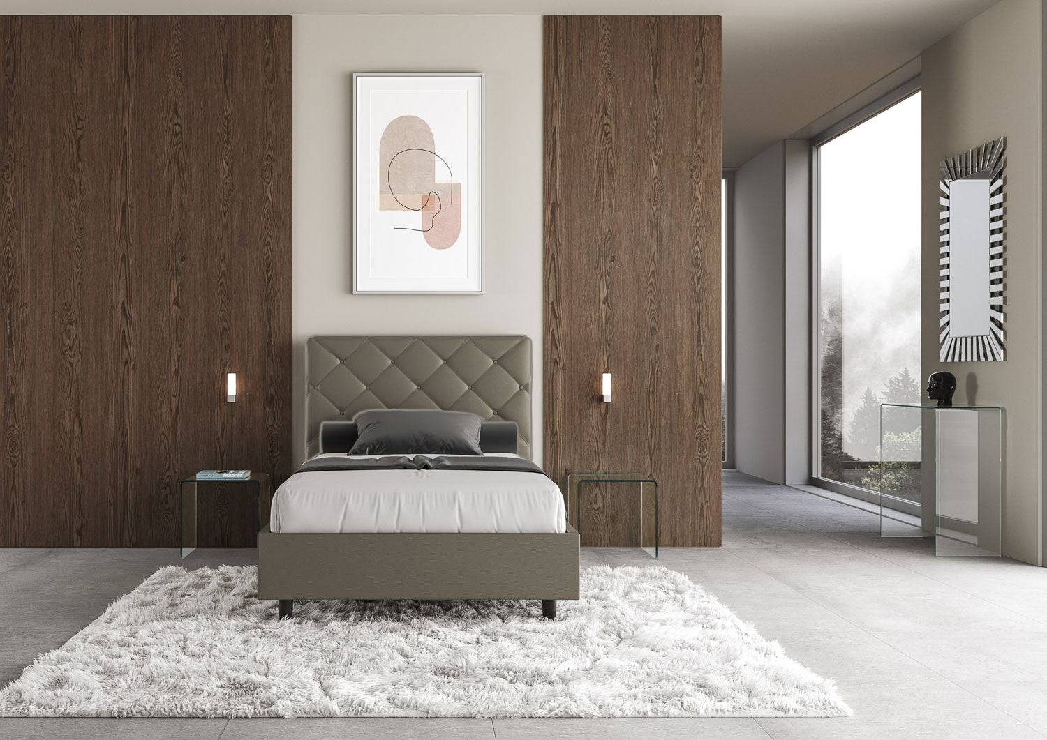 Letto singolo contenitore imbottito similpelle Priya