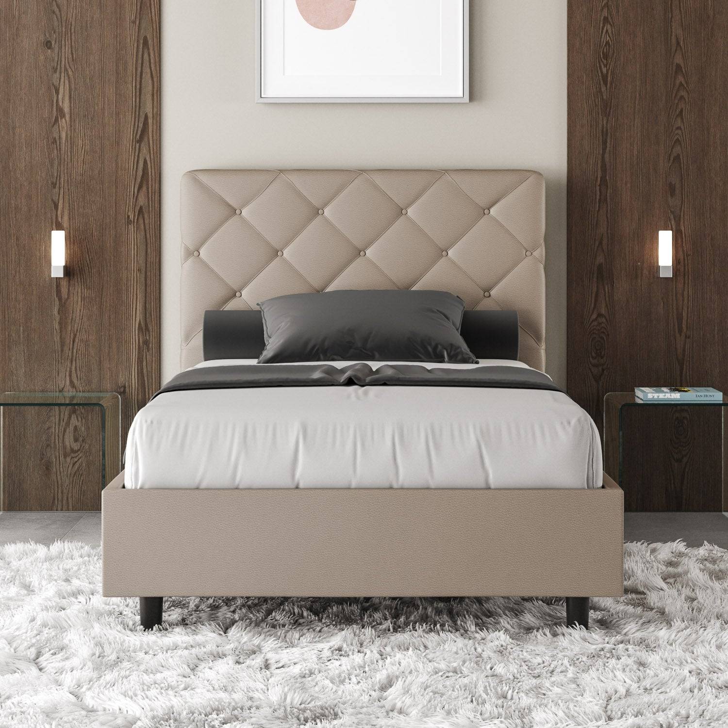 Letto singolo contenitore imbottito similpelle Priya