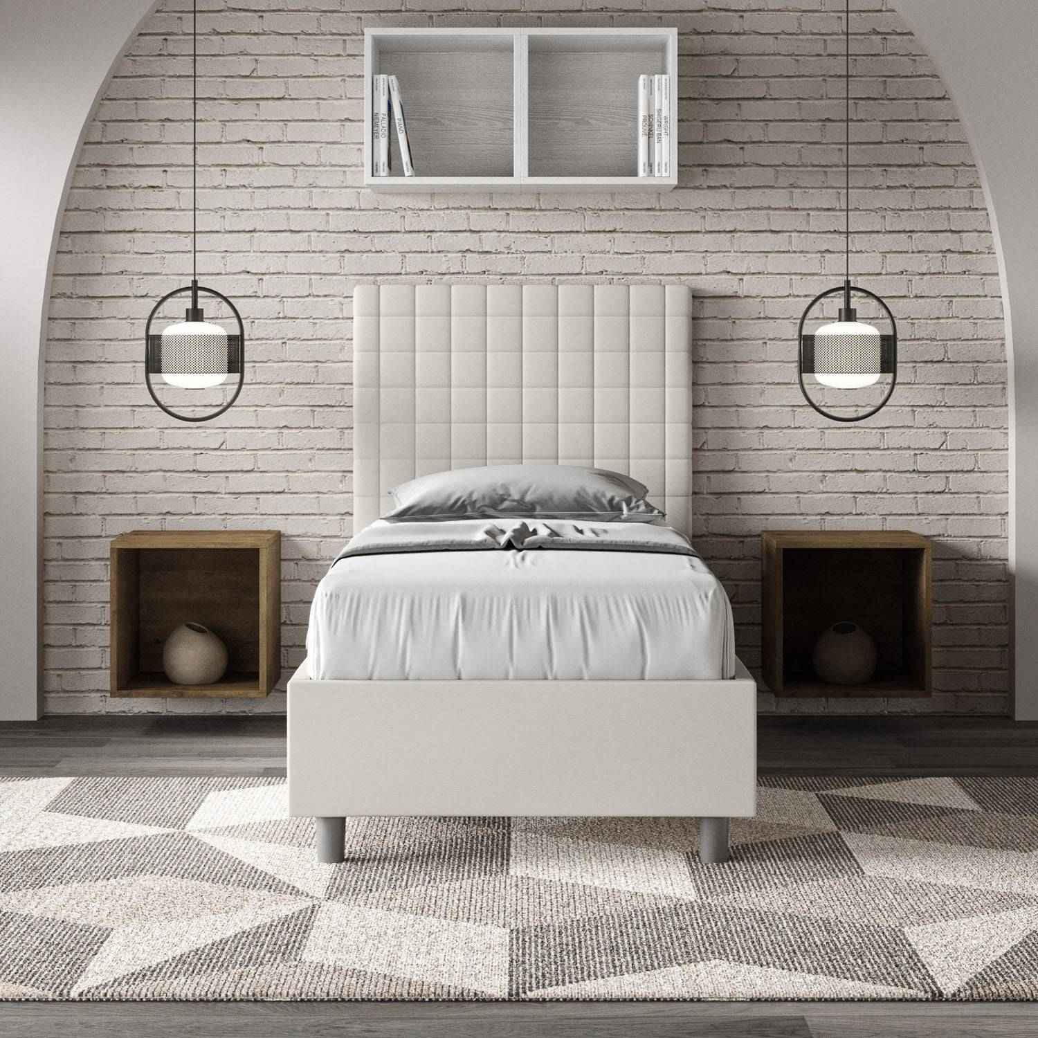 Letto Singolo 80x190 Sunny in Similpelle con Contenitore - L.95xP.210 H.122 cm, Made in Italy