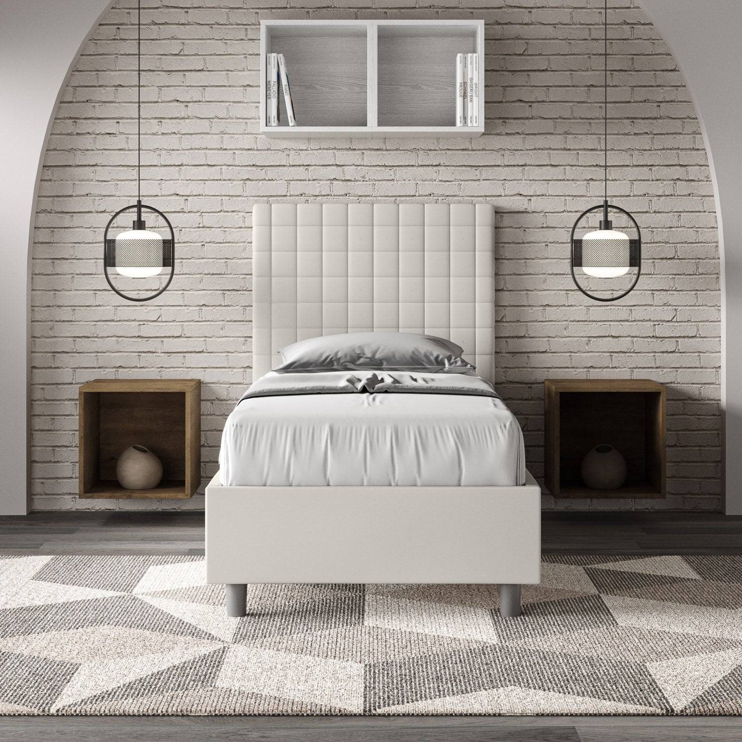 Letto singolo contenitore imbottito similpelle Sunny