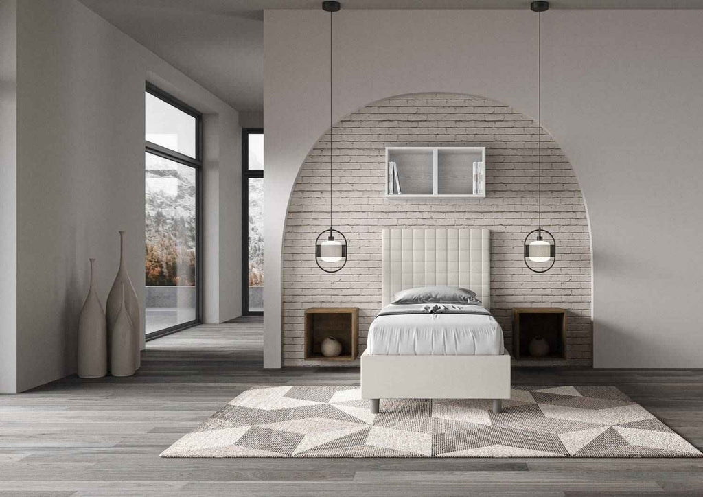 Letto Singolo 80x190 Sunny in Similpelle con Contenitore - L.95xP.210 H.122 cm, Made in Italy