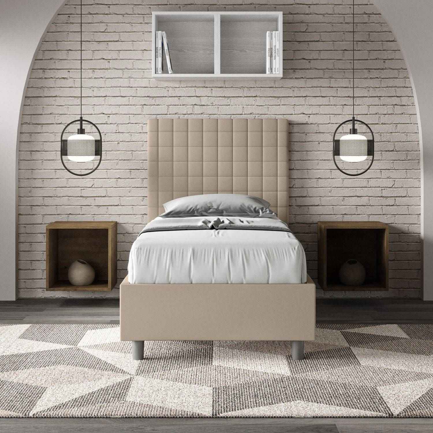 Letto Singolo 80x190 Sunny in Similpelle con Contenitore - L.95xP.210 H.122 cm, Made in Italy