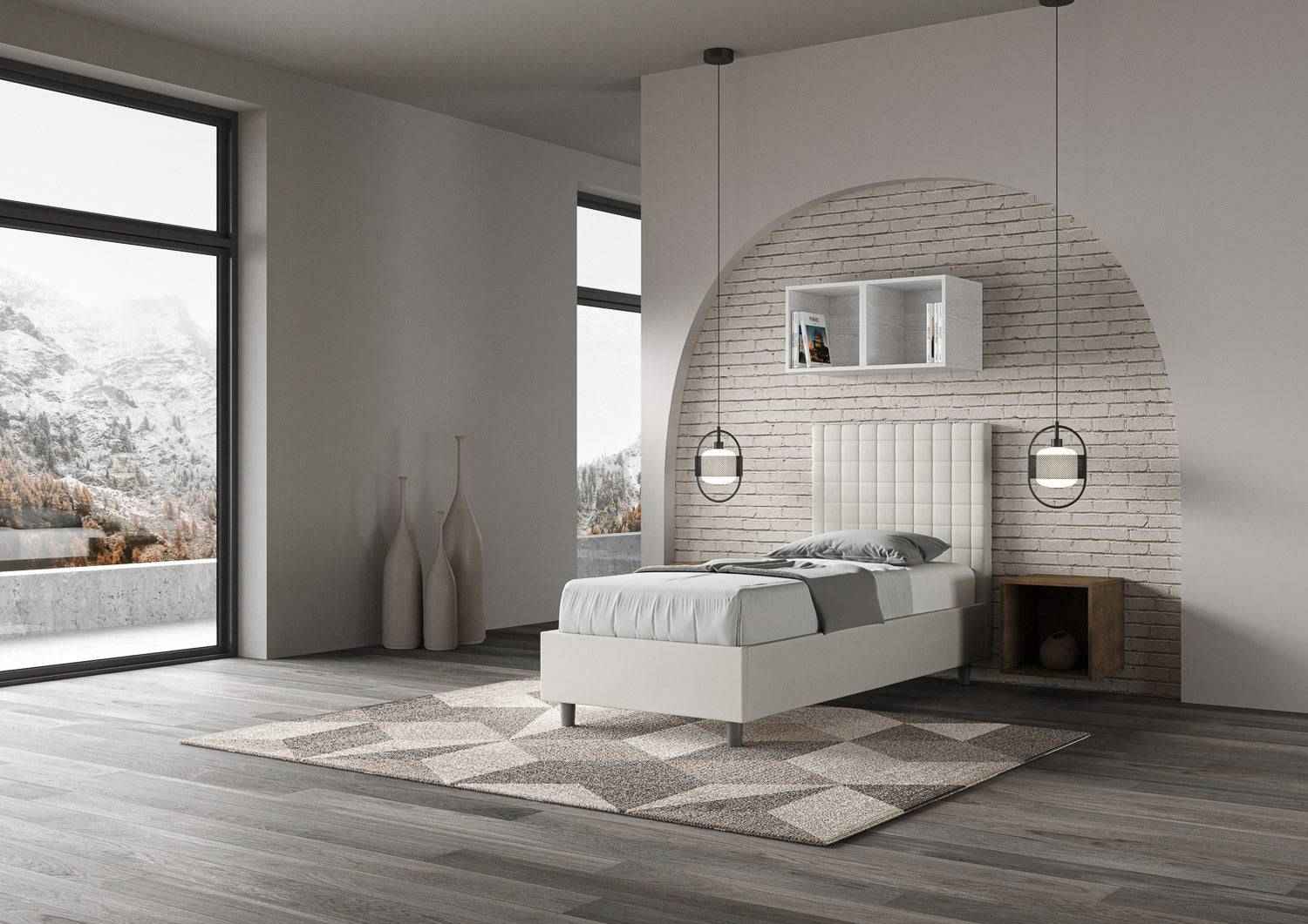 Letto Singolo 80x190 Sunny in Similpelle con Contenitore - L.95xP.210 H.122 cm, Made in Italy