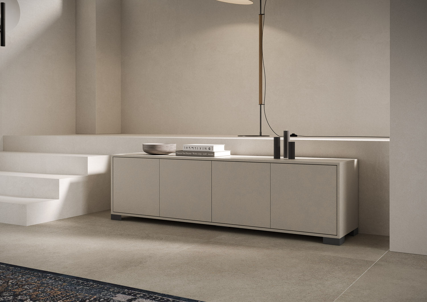 Madia e Porta TV Lumina con ante in bianco lucido e cashmere