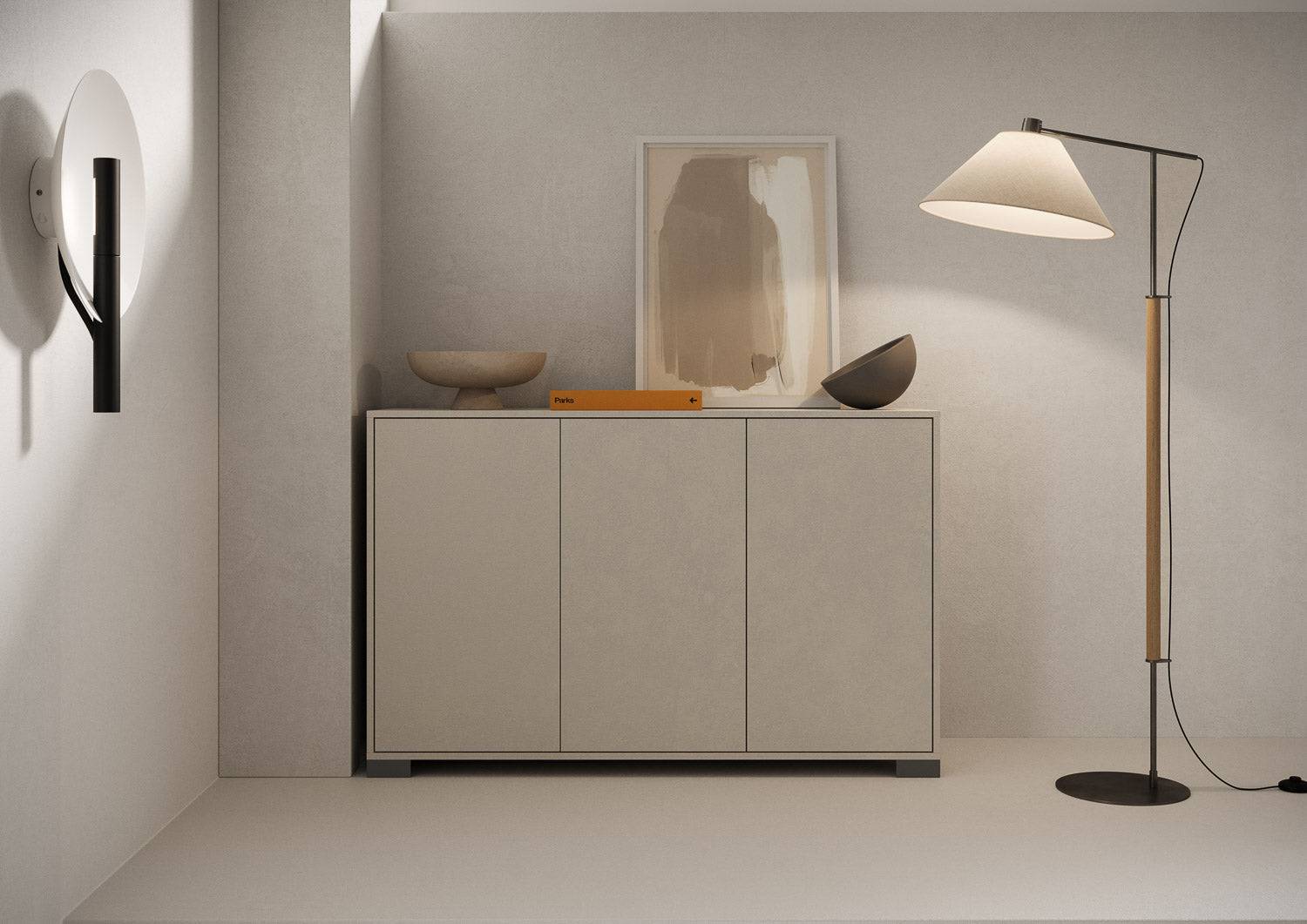 Madia e Porta TV Lumina con ante in bianco lucido e cashmere