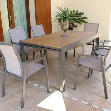 Tavolo Allungabile Cayman 160/240 X 95 in Alluminio Bianco/Taupe con Piano Polywood Teak