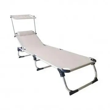 Lettino con parasole Pieghevole Kamp - Beige, 188x59x30 cm