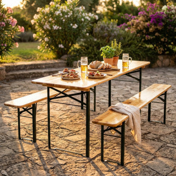 Set birreria in legno abete 28 mm, 200x70 cm, doppia verniciatura