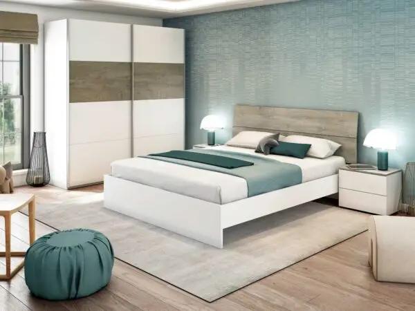 Set Testiera Letto Matrimoniale con 2 Comodini - Bianco Artik e Rovere Alaska
