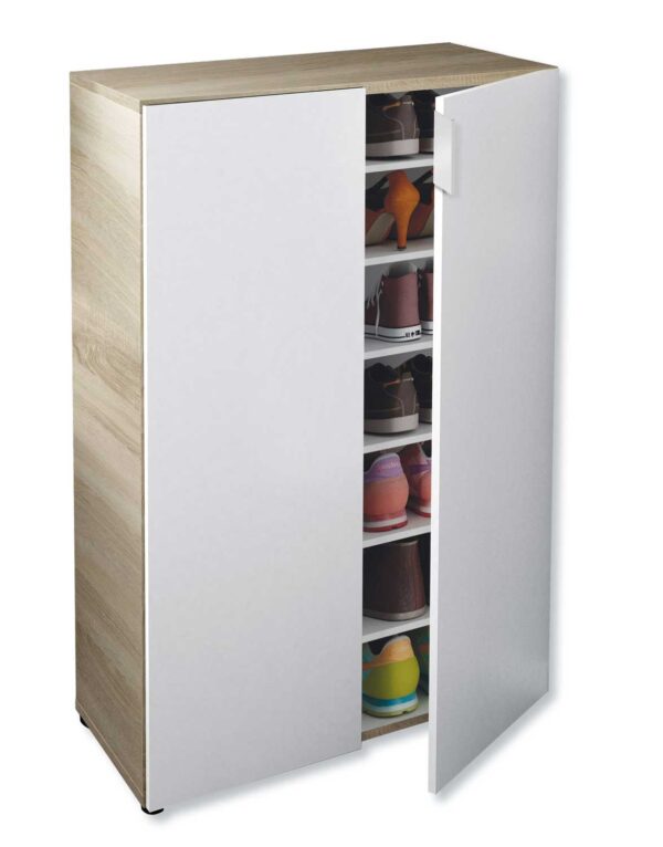 Scarpiera Portascarpe Maxi con 2 Ante e 6 Ripiani in Legno Rovere e Bianco