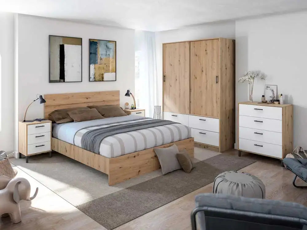 Armadio 2 Ante Scorrevoli con 4 Cassetti Rovere Nodi e Bianco Artik – 140x60x200h cm