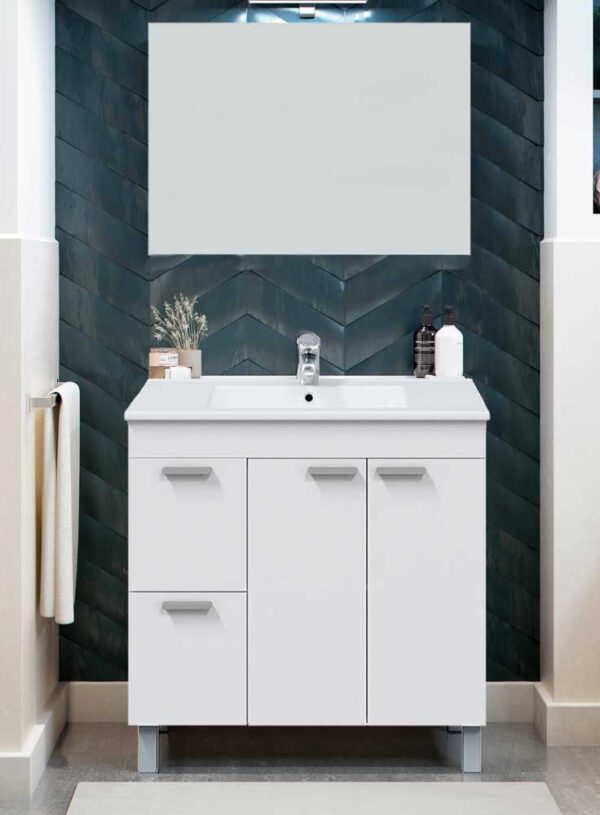 Mobile Bagno 80x45x80h Aktiva Bianco Lucido con Lavello e Specchio