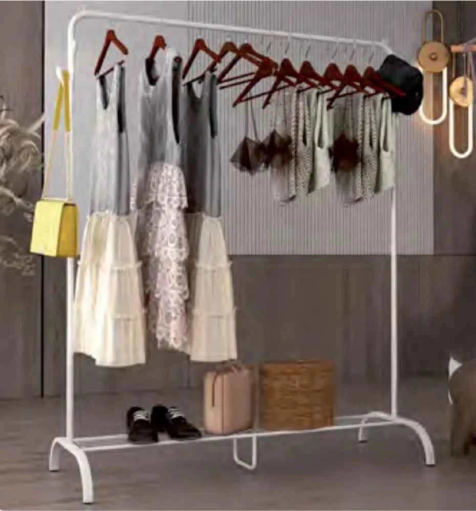 Stand appendiabiti Teddy – Acciaio bianco, base portaoggetti, 120x44x146 cm
