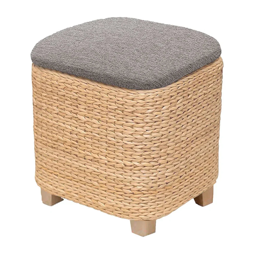 Sgabello contenitore in fibra naturale – Orange, natural e cuscino grigio
