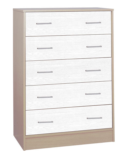 Cassettiera con 5 cassetti in rovere nordico e bianco alpes
