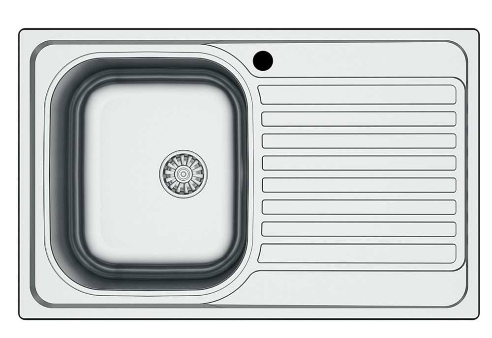Lavello Inox 79x50 - Monostampo, 1 Vasca, Gocciolatoio - Superficie Satinata