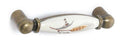 Maniglia avorio in ceramica con base bronzata e decoro