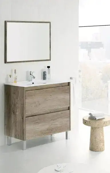 Mobile Bagno 80x46x80 cm in Rovere Nordico con Specchio: Design Scandinavo