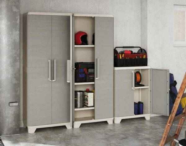 Armadio Linear Wood basso 68x39x90h in resina, ripiani 15 kg, chiusura sicura