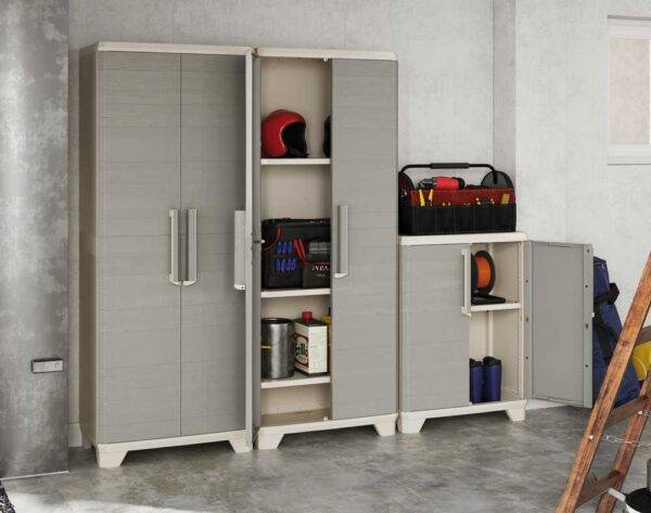 Armadio tuttopiani in resina Linear Wood 68x39x173h, effetto legno, piedini regolabili