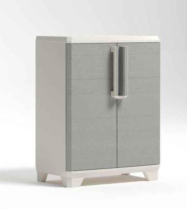 Armadio Linear Wood basso 68x39x90h in resina, ripiani 15 kg, chiusura sicura