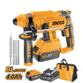 Martello demolitore brushless SDS Plus 20V con 2 batterie e accessori Ingco