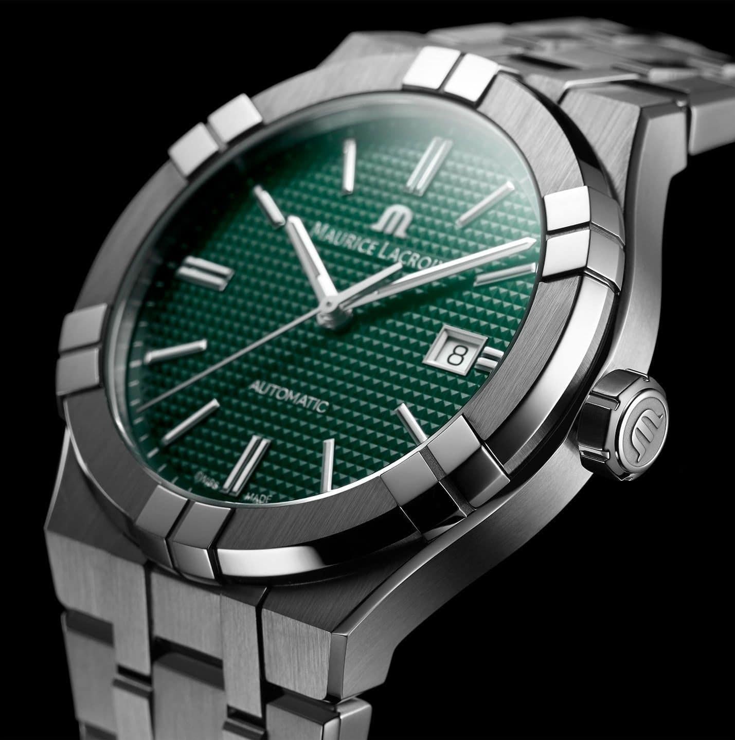 Maurice Lacroix AIKON Automatic Date 42mm Automatico Swiss Made Verde – AI6008-SS002-630-1