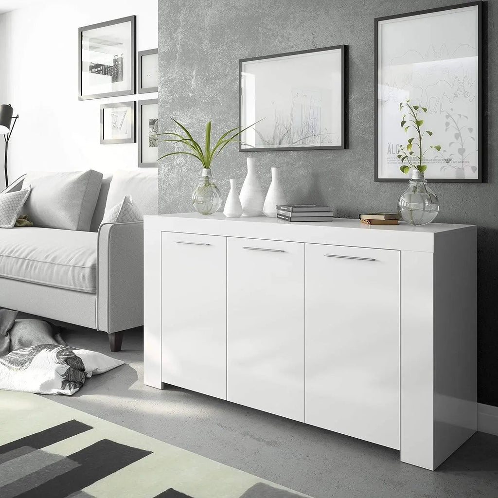 Mobile Base L144 x P42 x H80 cm Bianco Opaco con Ripiani Interni