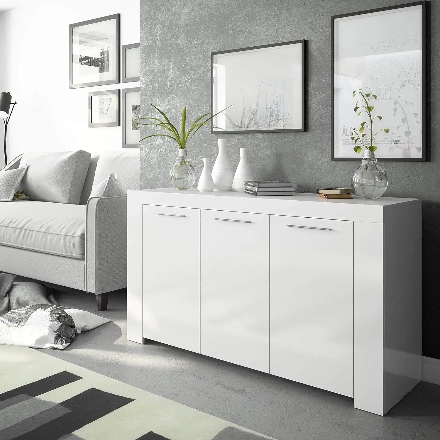 Mobile Base L144 x P42 x H80 cm Bianco Opaco con Ripiani Interni