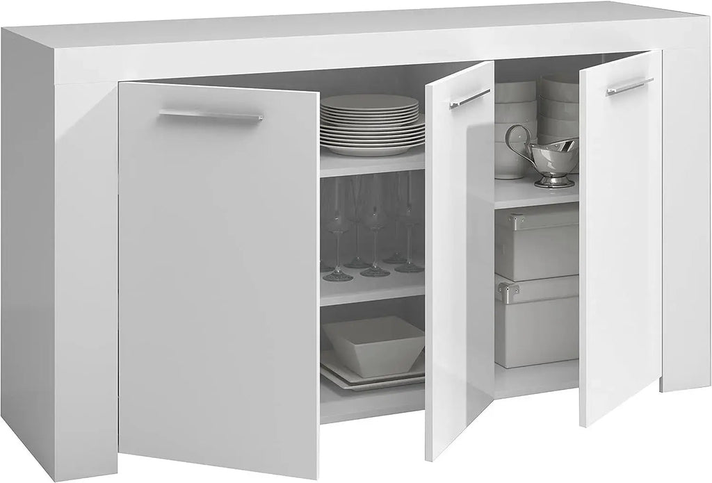 Mobile Base L144 x P42 x H80 cm Bianco Opaco con Ripiani Interni
