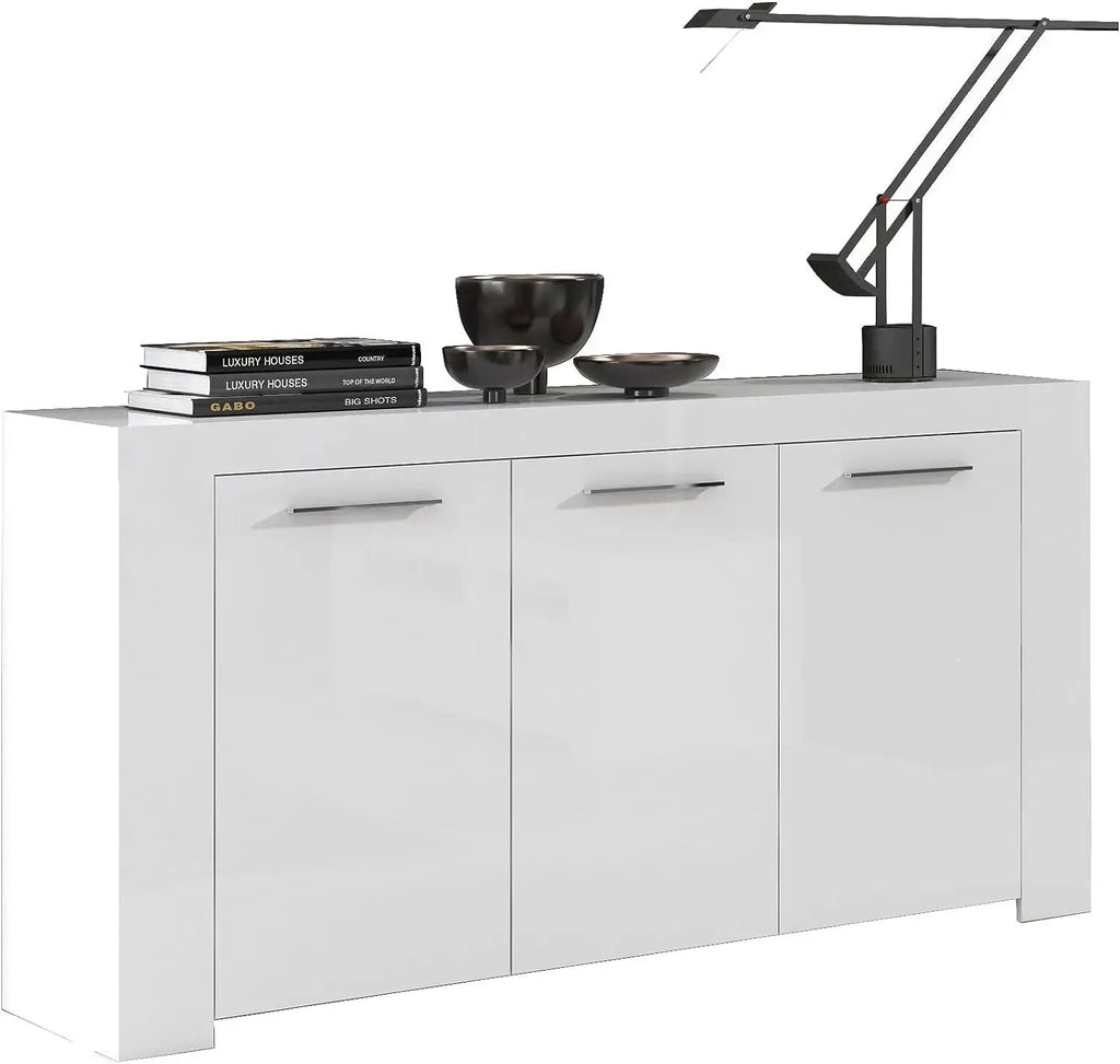 Mobile Base L144 x P42 x H80 cm Bianco Opaco con Ripiani Interni