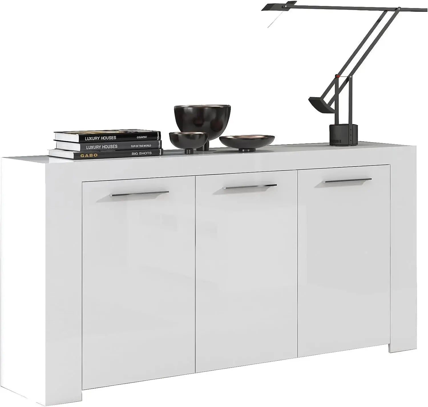 Mobile Base L144 x P42 x H80 cm Bianco Opaco con Ripiani Interni