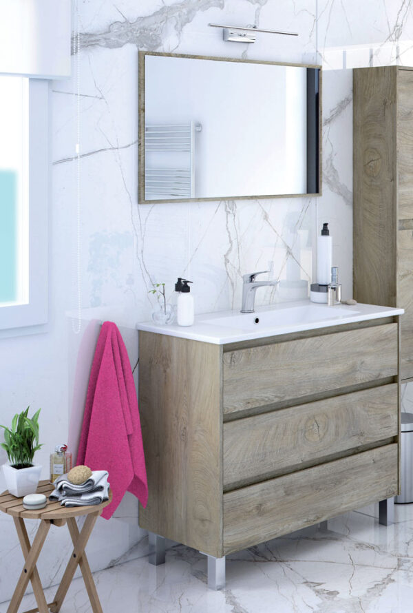Mobile Bagno Dakota 100x45x86h con 3 Cassetti in Rovere Alaska