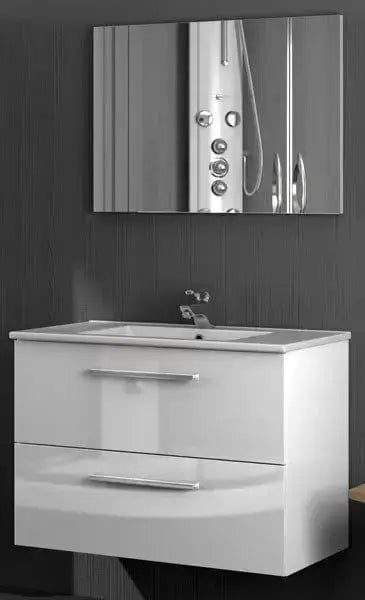 Mobile bagno sospeso 80x46x58h bianco 2cassetti lavabo e specchio