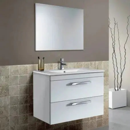 Mobile bagno sospeso 80x46x58h bianco 2cassetti lavabo e specchio