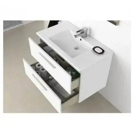 Mobile bagno sospeso 80x46x58h bianco 2cassetti lavabo e specchio