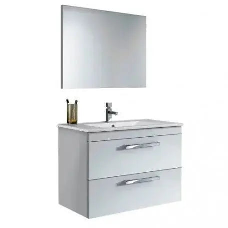 Mobile bagno sospeso 80x46x58h bianco 2cassetti lavabo e specchio