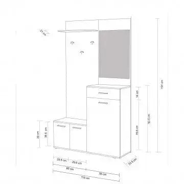 Mobile per Entrata Smeraldo Pino Chiaro e Antracite, cm 115x35x197