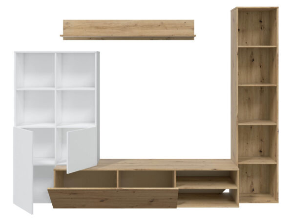 Mobile soggiorno Lyra rovere nodi-bianco artik cm 241x41x180h